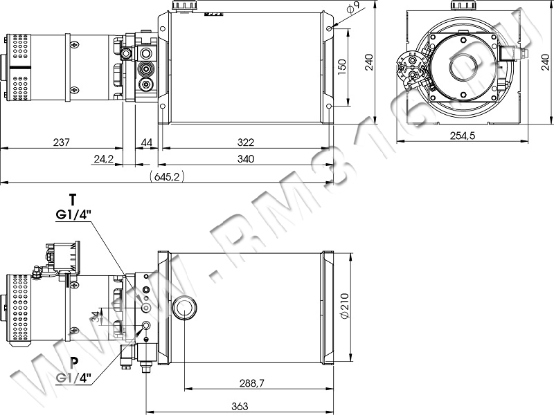 МАСЛОСТАНЦИЯ КОМПАКТНАЯ (ГИДРОСТАНЦИЯ / ГИДРАВЛИЧЕСКАЯ НАСОСНАЯ СТАНЦИЯ), ПОДАЧА 10,3 Л/МИН, 24 В Насосная маслостанция высокого давления (компактная) Tecfluid